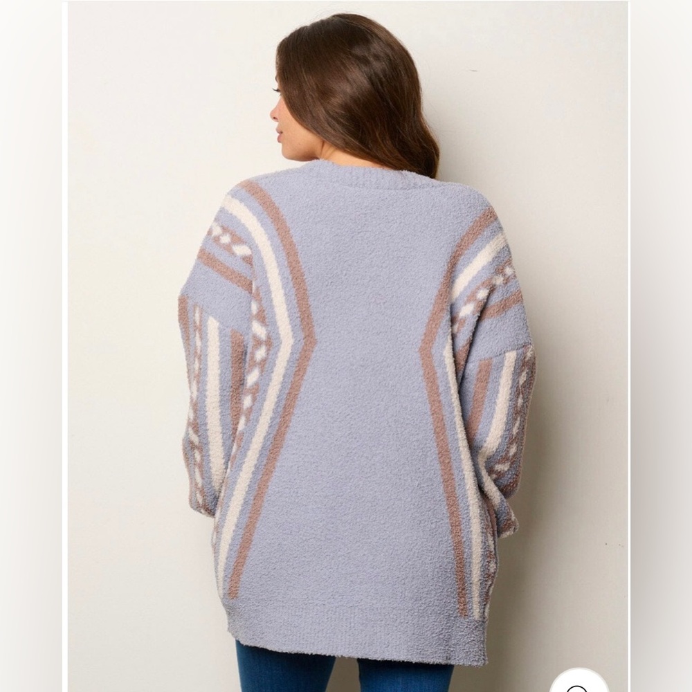 WOMEN'S LONG SLEEVE OPEN FRONT POCKETS MULTI PRINT CARDIGAN
Ice Blue/ denim - Picture 2 of 3